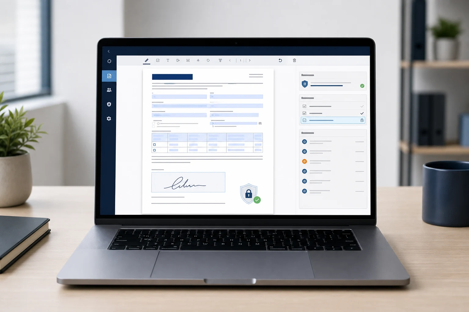 Secure PDF and HTML form interface with electronic signature, access controls, and audit history